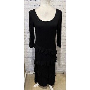 Multiples Long Sleeve Black Ruffle Long Maxi Dress - Soft And Stretchy - Size M